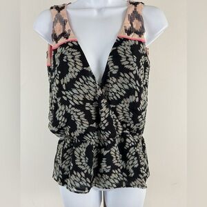 Elizabeth and James Black and Cream Patterned Blouse